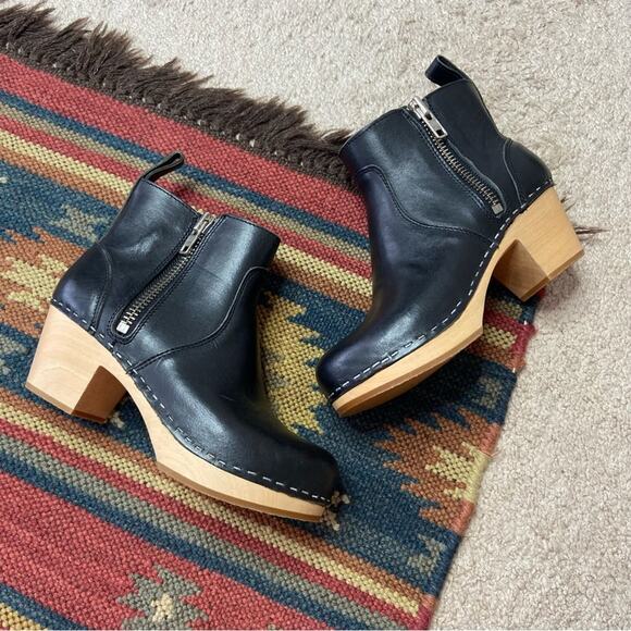Swedish Hasbeens Zip It Emy Heeled Ankle Boots Clogs Size 6/36